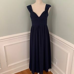 Lulus Navy Pleated Wide Straps Sweetheart Neck Low Back Dress Gown Womens M